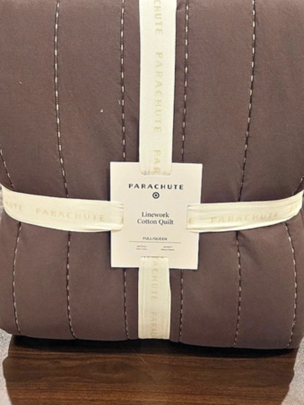 Parachute Linework Cotton Quilt Brown Full/Queen NWT
